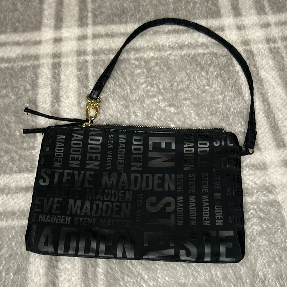Steve Madden black wristlet clutch bag all over print